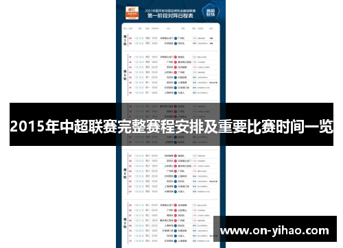 2015年中超联赛完整赛程安排及重要比赛时间一览